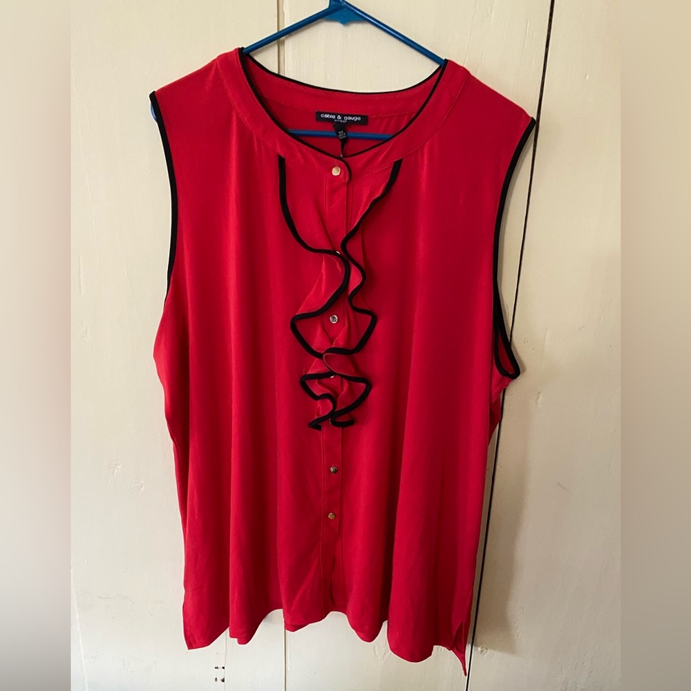 Cable & gauge button up sleeveless top 3xl